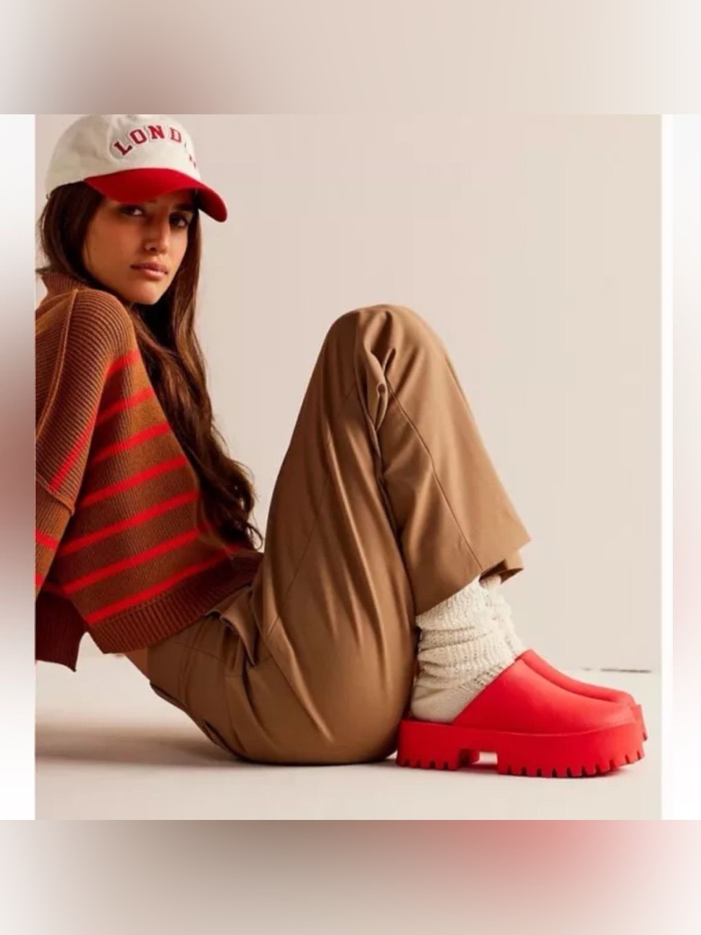 Jeffery Campbell Red Platform Clogs with Cream Socks